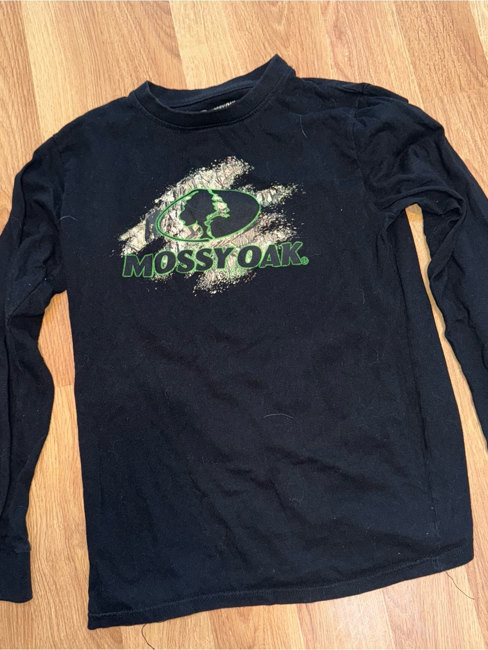 Mossy Oak Black Long Sleeve Tee with Green Logo